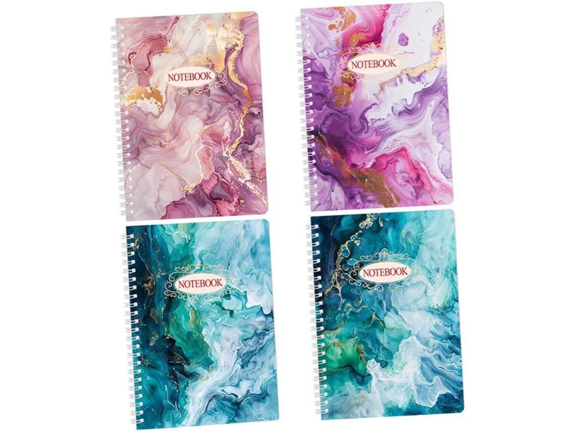 Conjunto De 4 Cadernos Bestyash Com Estampa Mármore, Encadernação Em Espiral, Material Escolar E