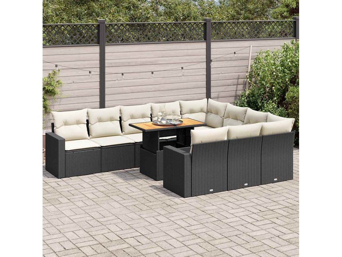 Vidaxl 11 Pcs Conjunto Sofás De Jardim C/ Almofadões Vime Pe Preto