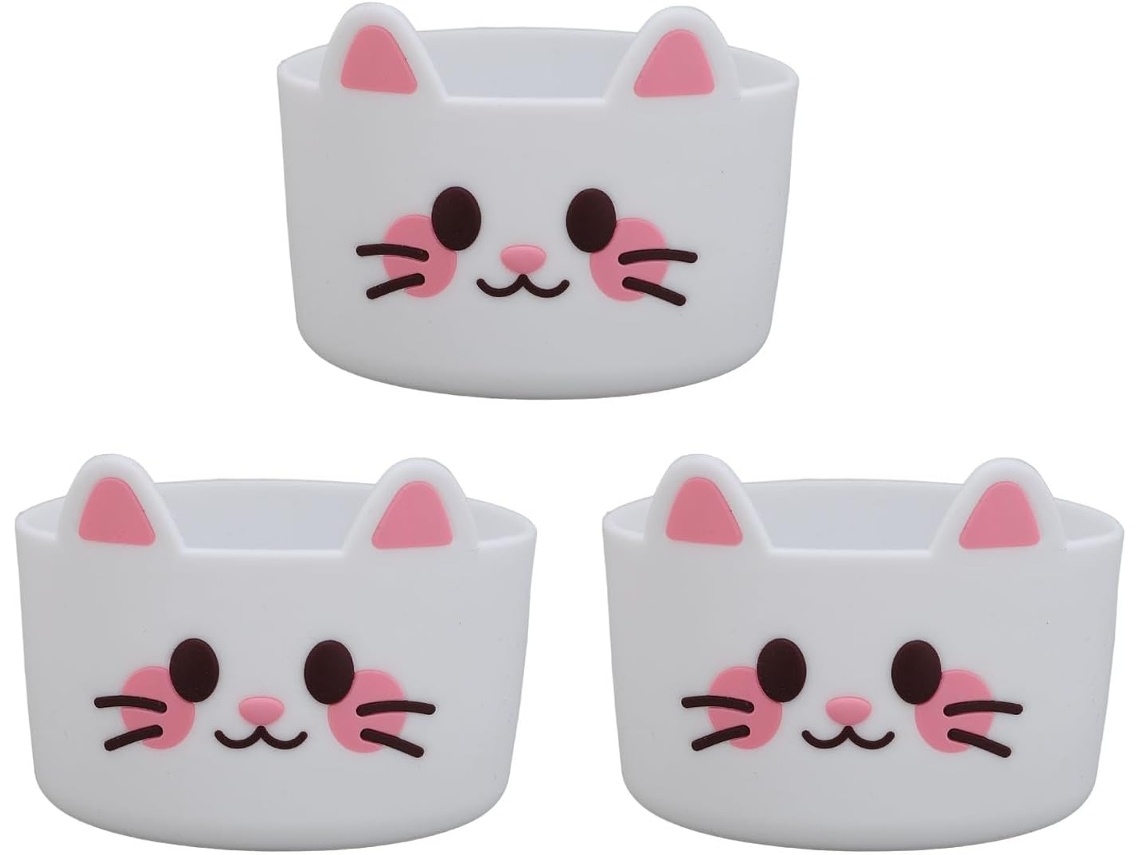 Conjunto de 3 Sapatinhos de Silicone em Formato de Gato para Mamadeiras Capa Protetora Resistente a Arranhões SFUSHOS (branca)