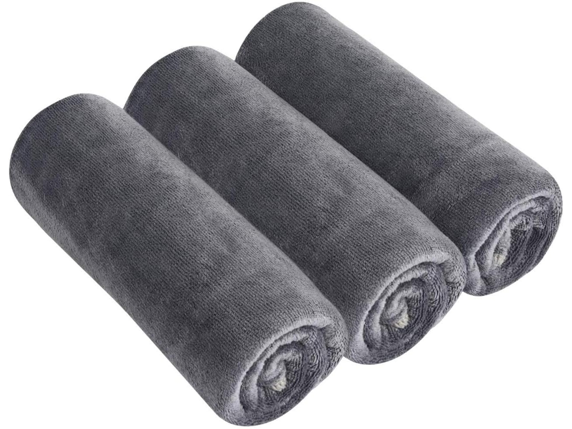 Toalha de Ginástica em Microfibra, Secagem Rápida e Absorvente, para Esportes, 40 X 80 Cm, Pacote com 3 Unidades, Cinza AQUAFORGE