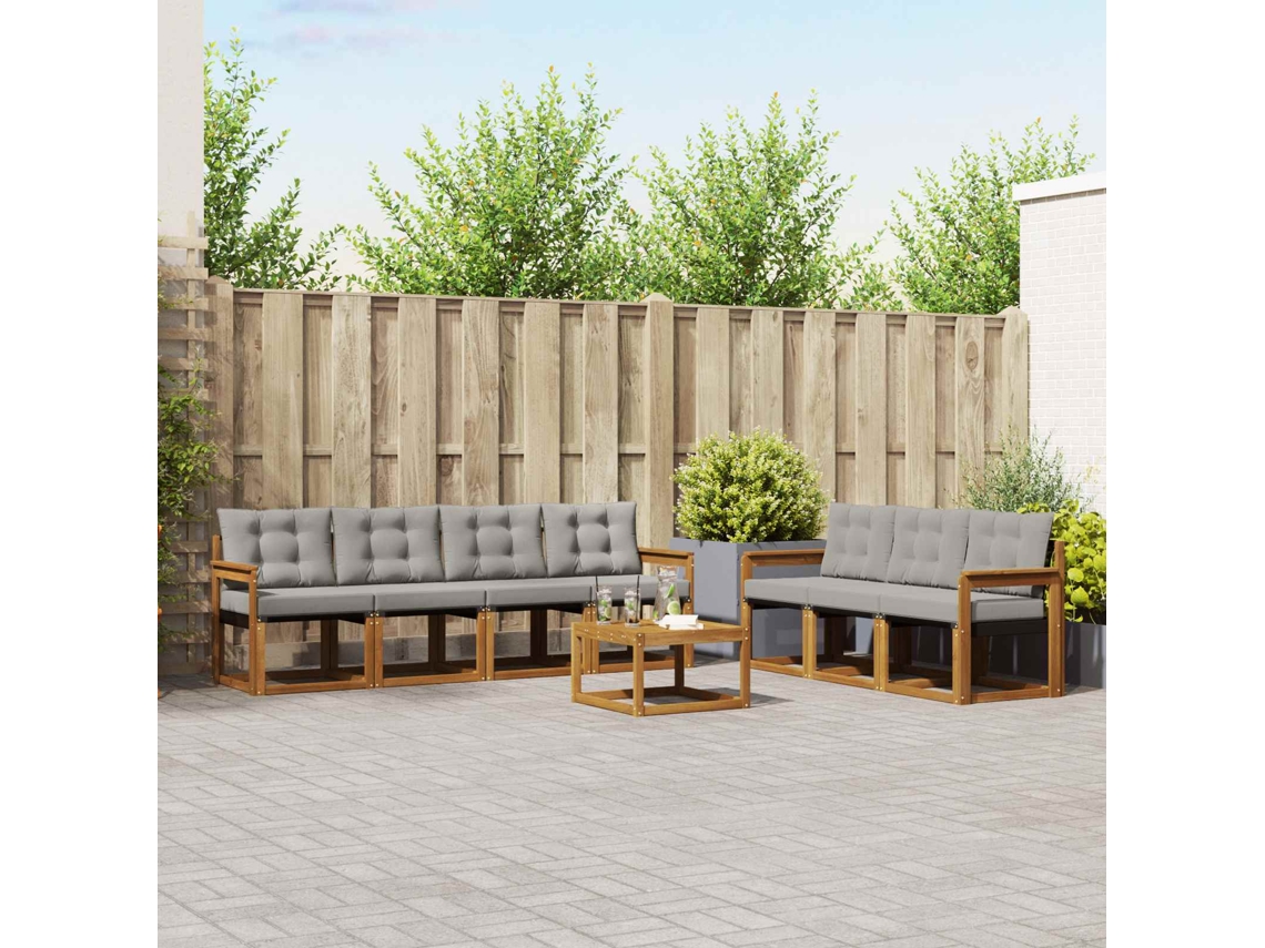 Vidaxl Conjunto De Sofás Para Exterior 8 Pcs Cinza Natural E Claro