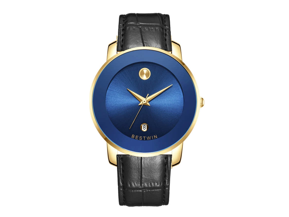 Relógio de Quartzo Masculino MDUG (dourado e Azul Pulseira de Couro)