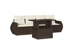 Conjunto de 5 Sofás de Jardim com Almofadões Vime Pe Castanho MAISON EXCLUSIVE (5 pcs)