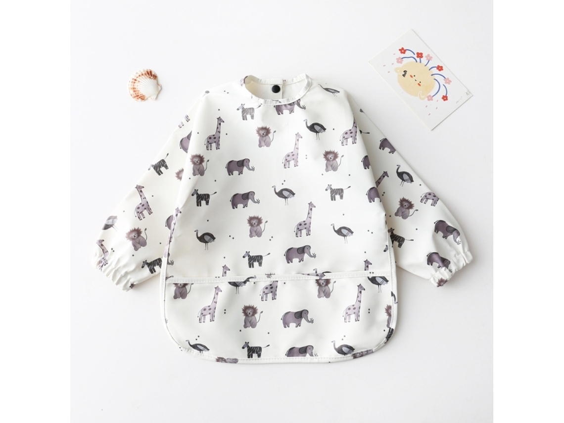 Babador de Pu Macio para Bebê de Manga Comprida À Prova D'água Lavável e Fácil de Limpar Bata com Bolso, Tamanho: S Animais XIAOMOYU