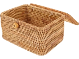 Caixa De Lenços De Papel Com Design Compacto Em Rattan Trançado Marrom.