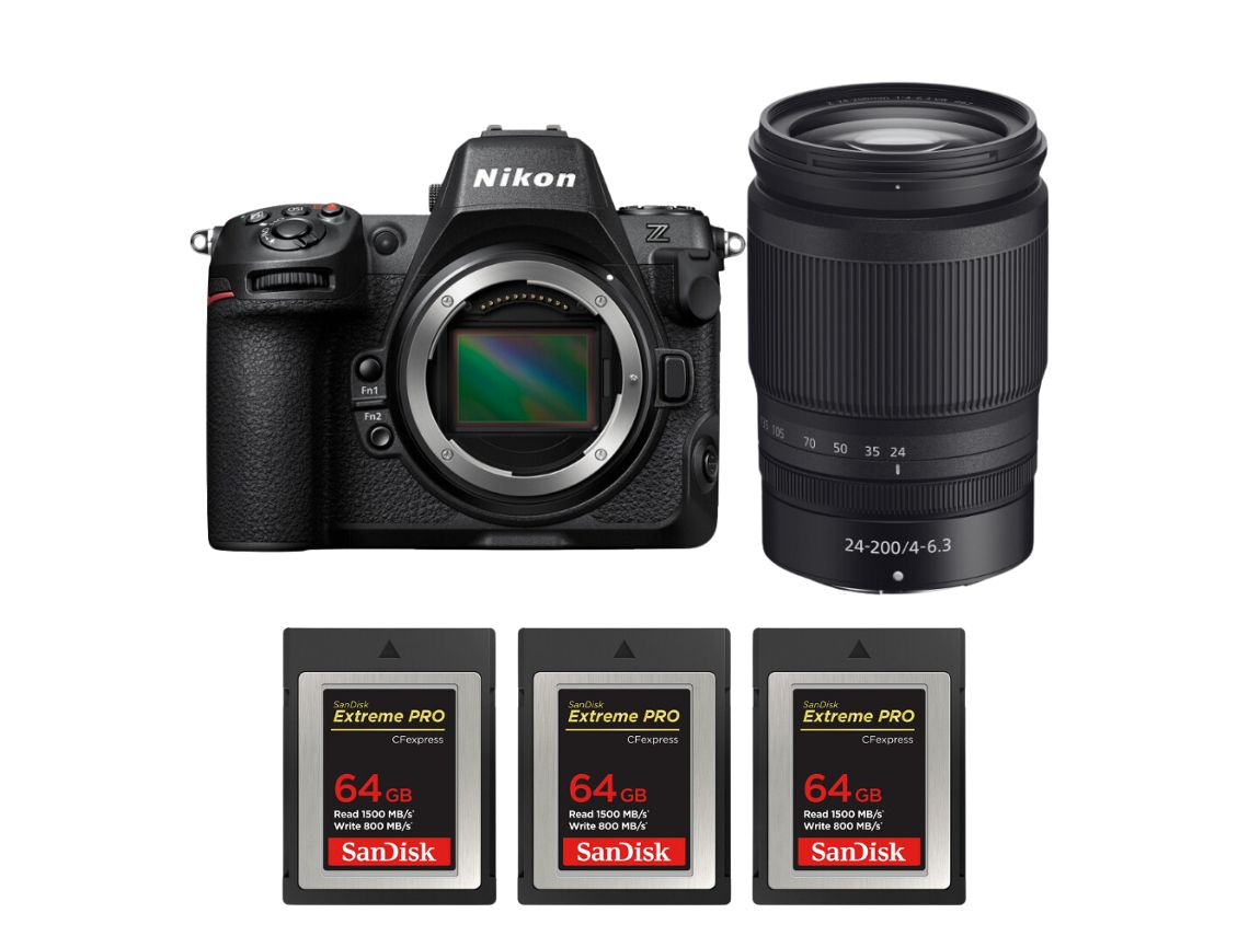 Z8 + Z 24 200mm F/4 6.3 Vr + 3 Sandisk 64gb Extreme Pro Cfexpress Type B Máquina Fotográfica Híbrida Full frame + Ebook Pricedirect NIKON