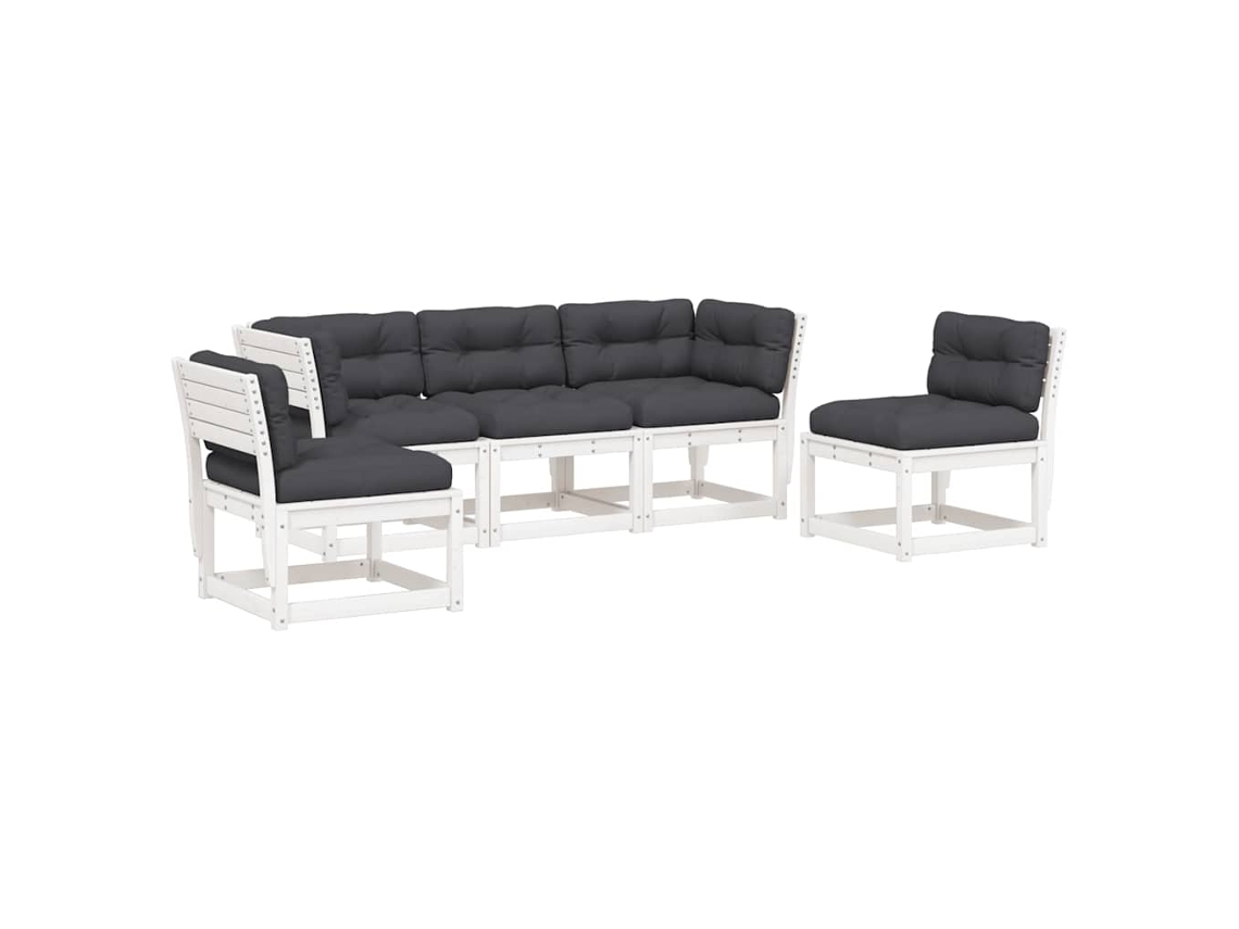 Conjunto de 5 Sofás de Jardim com Almofadões Pinho Maciço Branco MAISON EXCLUSIVE