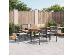 Vidaxl 7 Pcs Conjunto De Jantar P/ Jardim C/ Almofadões Vime Pe Preto