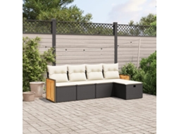 Vidaxl 5 Pcs Conjunto Sofás De Jardim Com Almofadões Vime Pe Preto