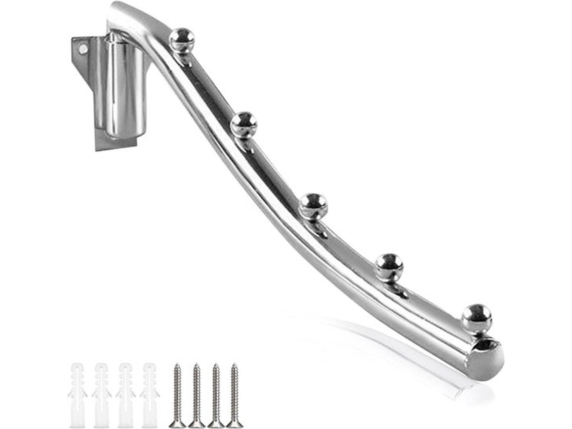 Gancho De Parede Rotativo, Ferro, 28cm, Prateado, Com Acessórios