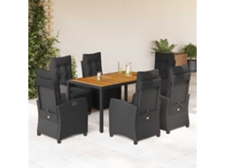 Vidaxl 7 Pcs Conjunto De Jantar P/ Jardim C/ Almofadões Vime Pe Preto