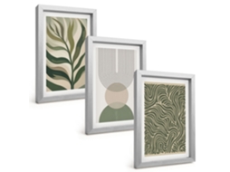 Galeria De Pinturas Muraisfolhas Com Formas Geométricas Moldura Prateada Fotos Para O Escritório Espelharte (3 Peças 20x30 Cm)