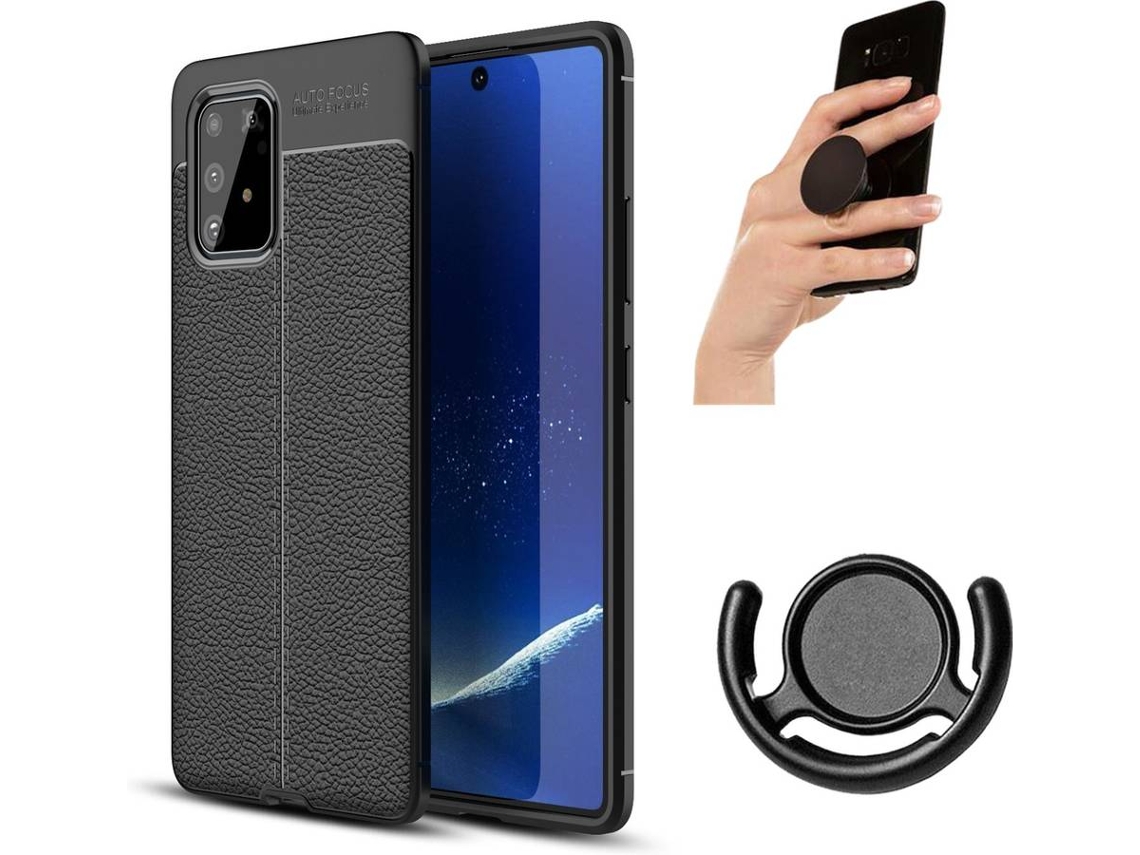 Capa/Popsocket e Suporte Samsung S10 Lite 2020 Rugged Leather Preto