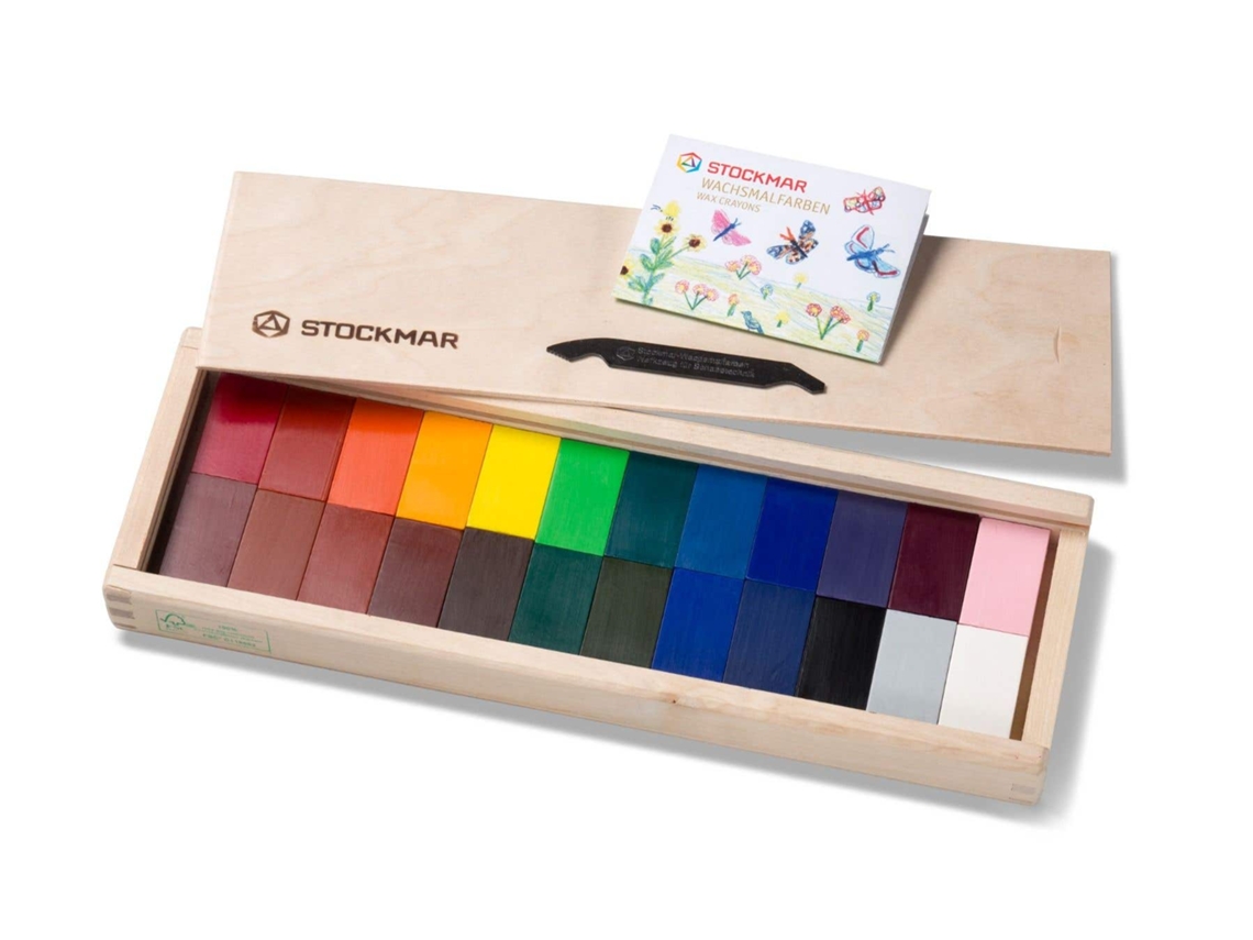 Conjunto De Cubos De Cera Criativos Stockmar, 24 Cores, Caixa De Madeira