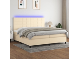 Cama Box Spring C/ Colchão E Led 200x200 Cm Tecido Cor Creme