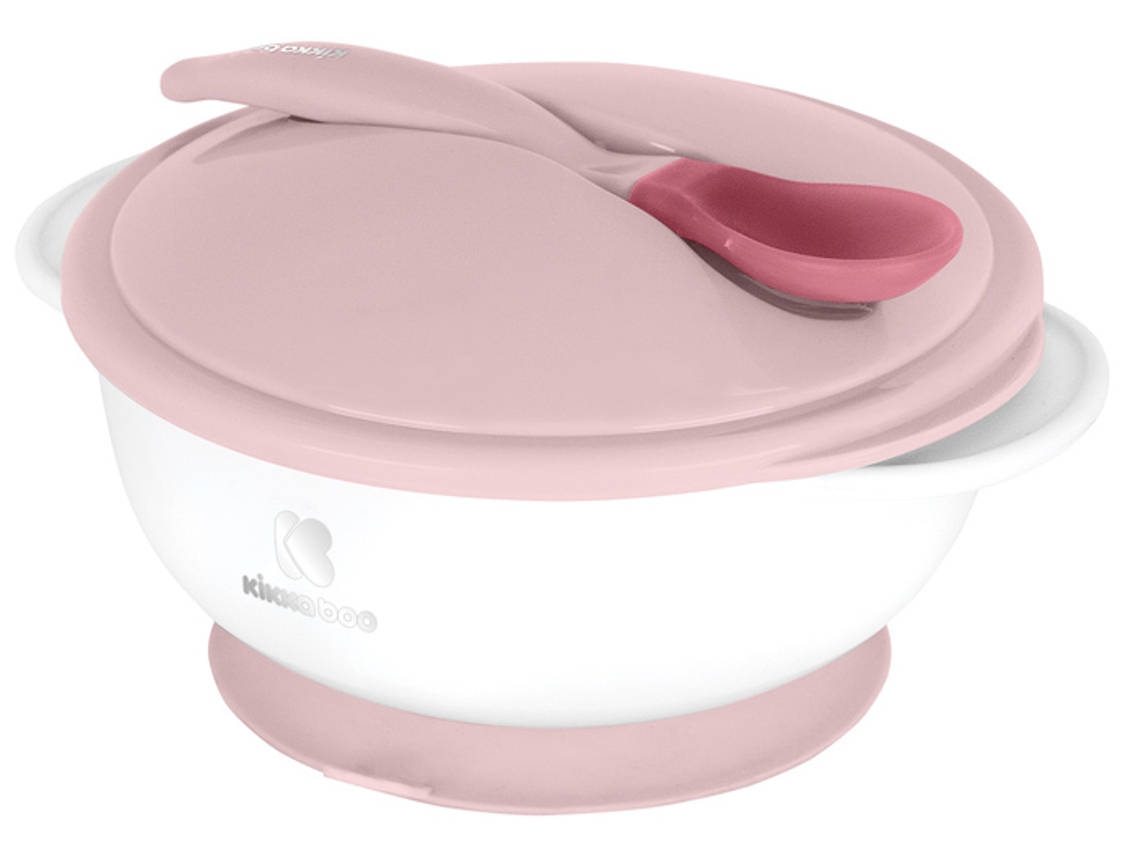 Tigela com Ventosa e Colher Sensível Ao Calor KIKKABOO Rosa