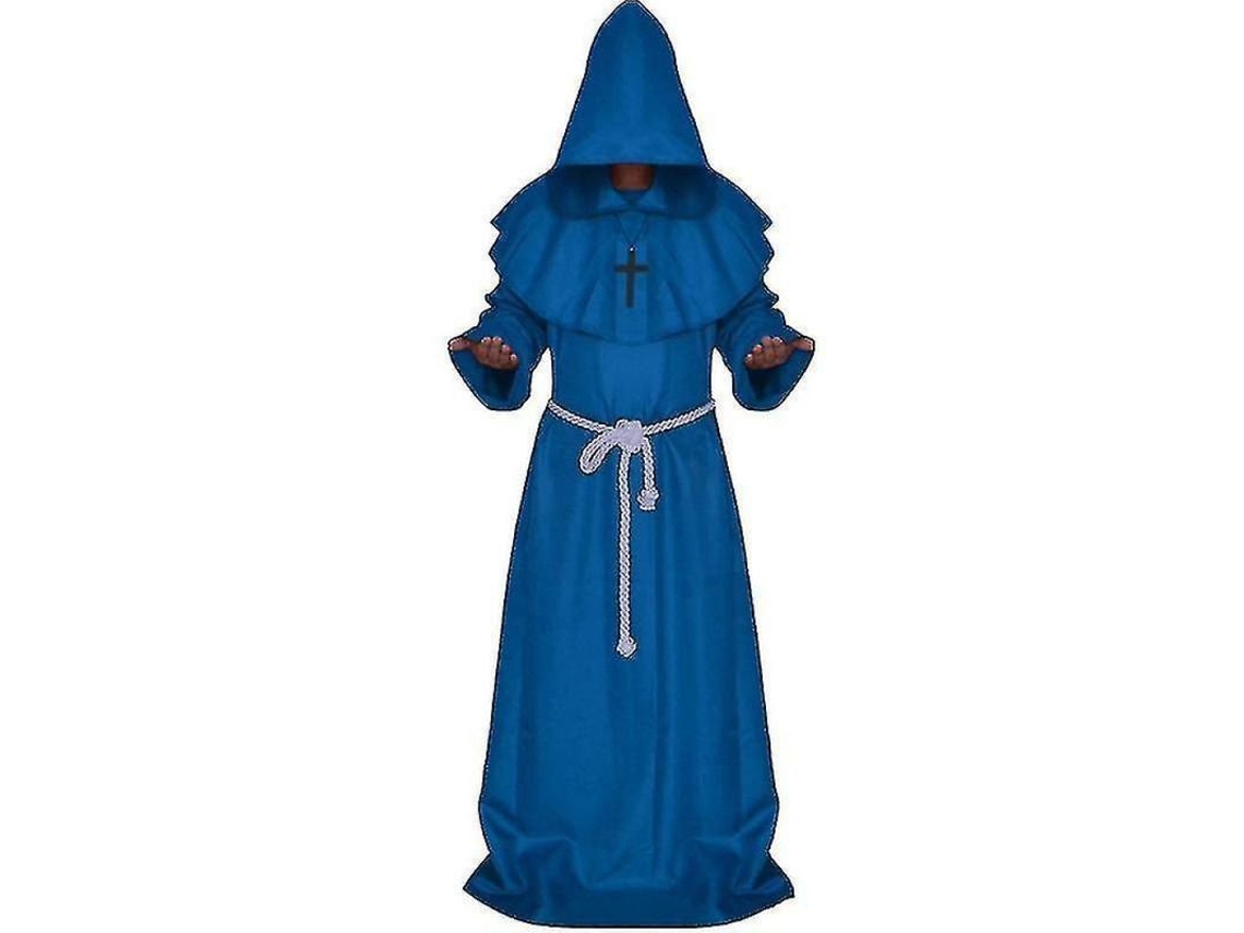 2026 traje de Monge Medieval com Capuz para Adultos: Fantasia de Frade para Halloween e Cosplay L Azul
