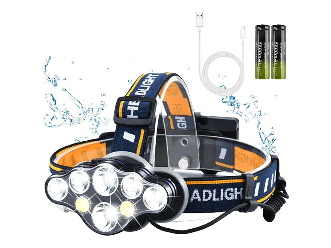 Lanterna de Cabeça Led Recarregável com 8 Leds, à prova d'água e leve, ideal para camping e trilhas BRILVIBERA