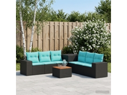 Vidaxl Conjunto De Sofás 8 Unid. Preto E Azul Rattan Poliéster E Aço