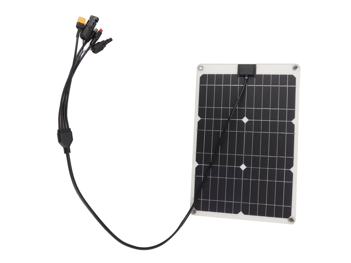 Carregador portátil Primerox Painel Solar 50w com bateria de silício monocristalino de 18v e 4 conectores.