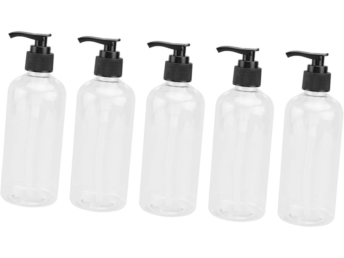 Frascos Pretos Recarregáveis De 300ml, Pacote Com 5 Unidades, Fáceis De Limpar, De Plástico Com Bomba Dosadora.
