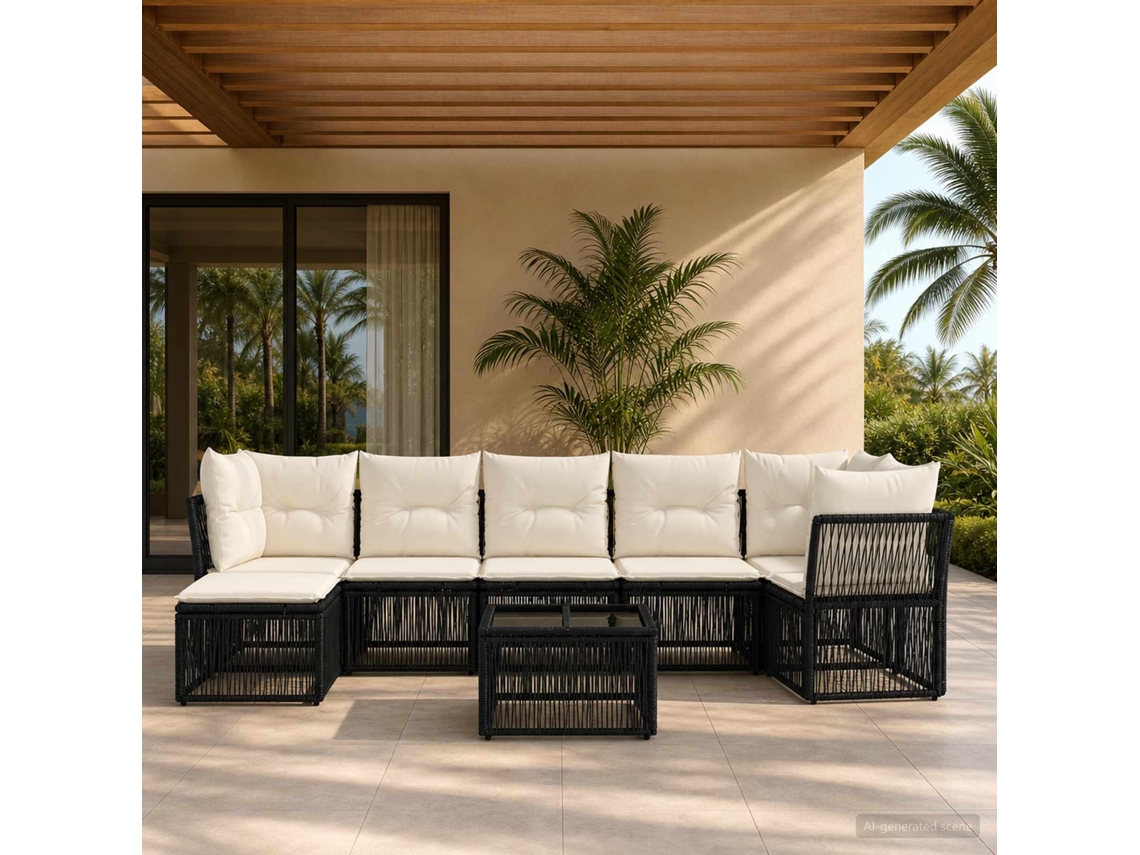 Vidaxl Conjunto De Sofá De Jardim 8 Unid. Preto Vime Pe