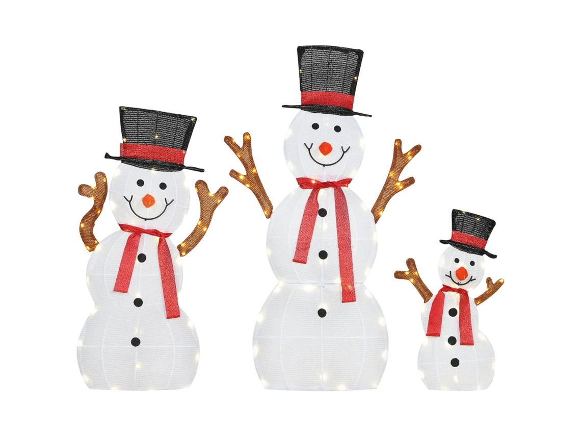 Família Boneco Neve Natal 3 Peças, Led, Aço, Poliéster, Branco