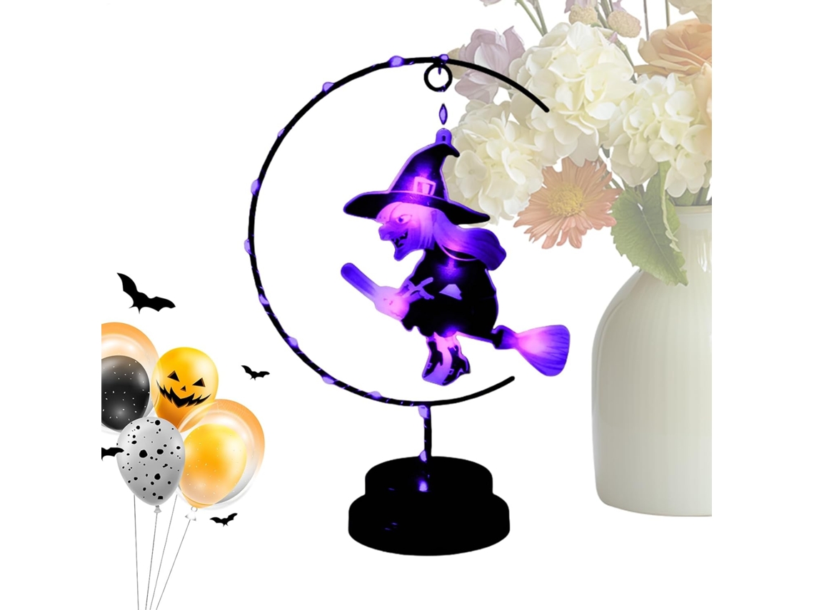 Abajur De Mesa Bruxa Voadora Para O Halloween, Estilo Gótico, Luminária De Cabeceira, Luminária De C Gokoco