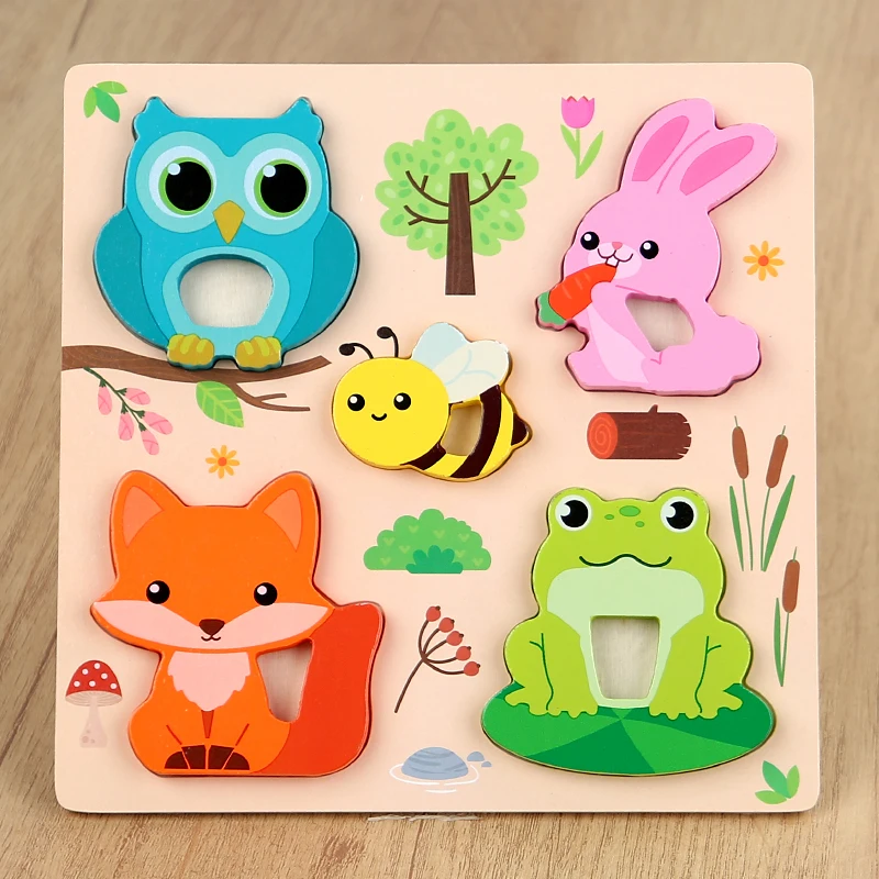 Quebra-cabeça Montessori 3d De Madeira, Tabuleiro De Quebra-cabeça Com Desenhos Animados, Brinquedo Educativo Para Crianças