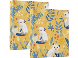 Pasta escolar com estampa de palmeira asiática em design animado, 3 camadas e prancheta, azul e amarelo, 3,8 cm 1,5 Polegadas