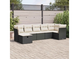 Vidaxl 7 Pcs Conjunto De Sofás P/ Jardim C/ Almofadões Vime Pe Preto