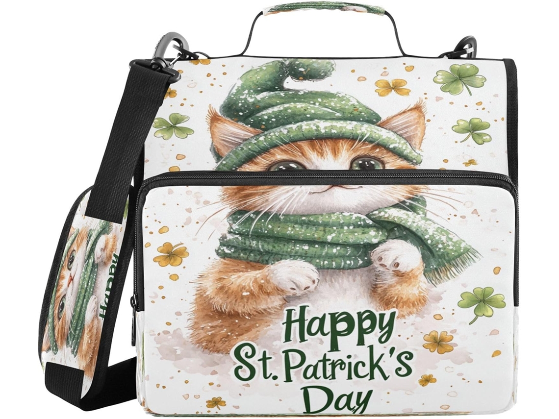 Pasta De 3 Argolas Cat St Com Fecho, Alça De Ombro E Mão, Inclui Bolsa Organizadora De Documentos Com Bolso Zíper, Ideal