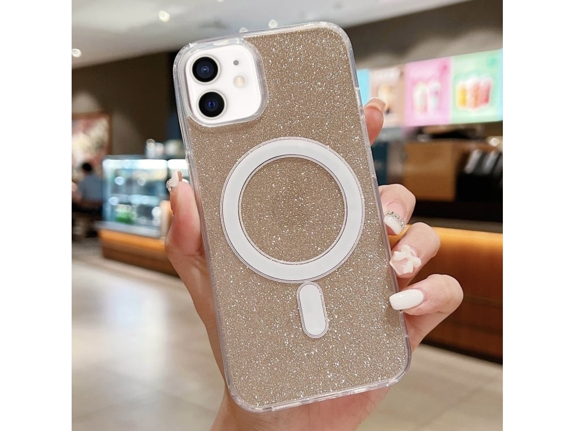 Capa Transparente Com Glitter Para Iphone 11 - Acrílico - Magsafe - Dourada