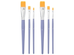 6pcs Set De Pinceles De Pintura Lana Nylon Punta Plana Herramientas Para Acuarela Y Acrílico Arte