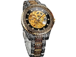 Lurelia Relógio Mecânico Masculino, Automático, Detalhes Com Strass, Mostrador Esqueleto, 44 Mm, Aço Inoxidável