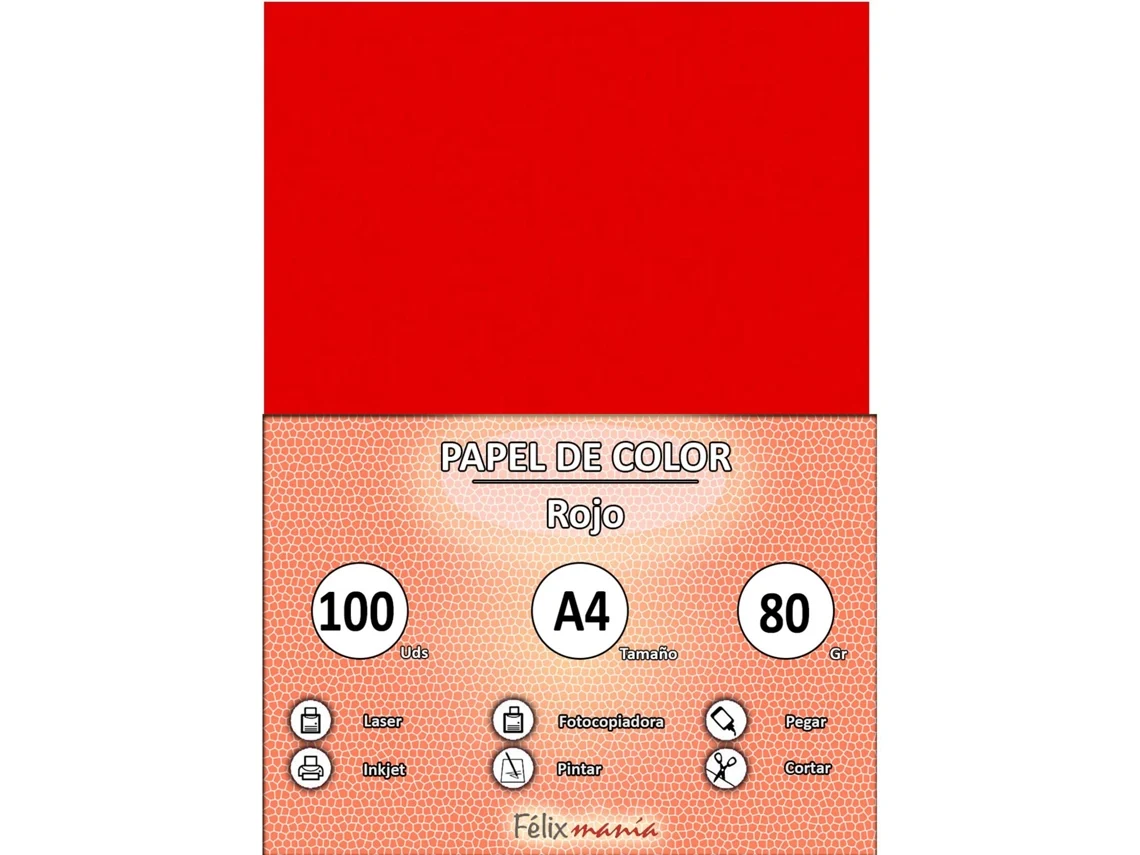 Papel 80Gr A4 Vermelho 100 Folhas