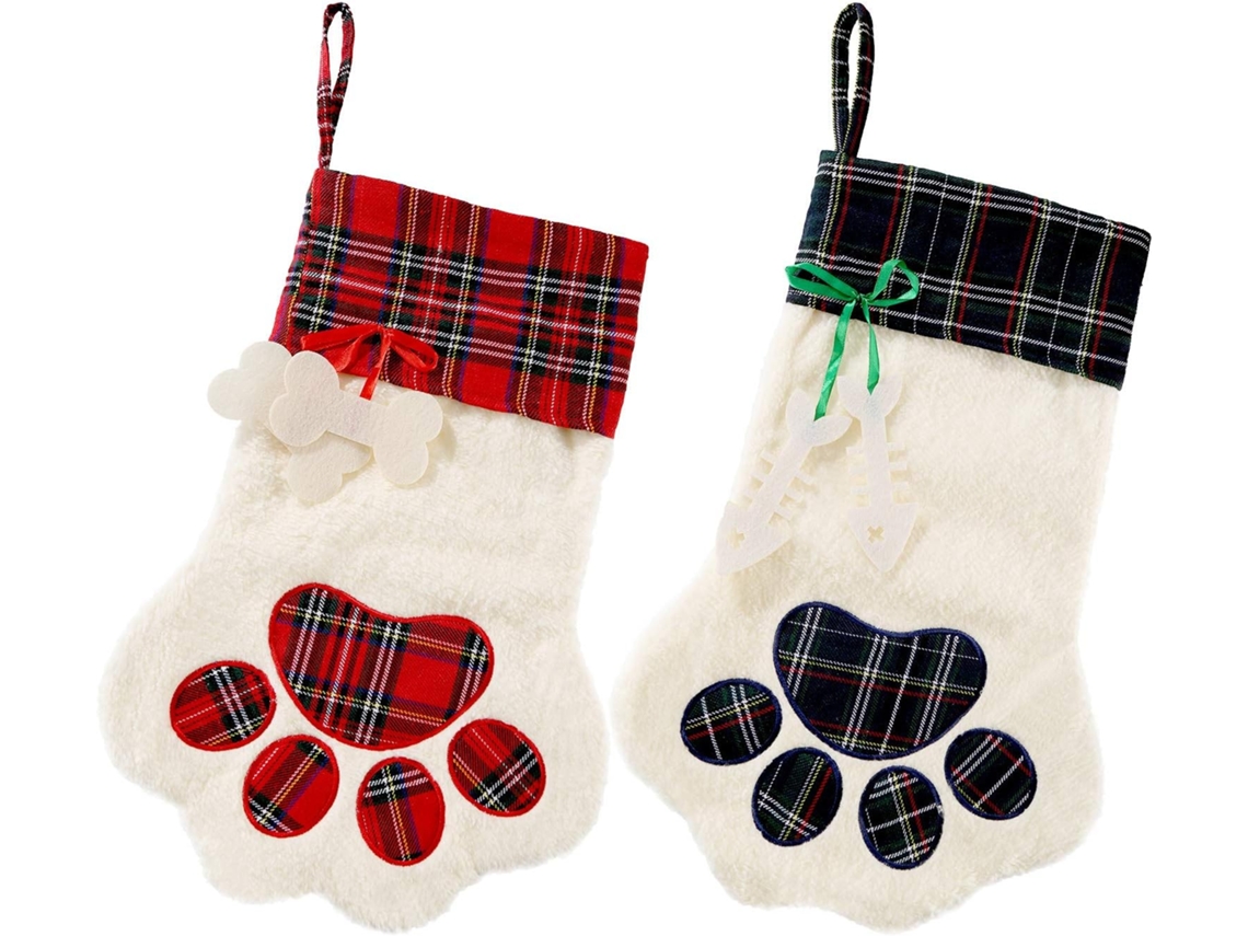 Jetec Conjunto De 2 Meias Xadrez Buffalo Para Cães E Gatos Decoração De Natal Para Pendurar Com Padrão De Patas SUNNY SPACES