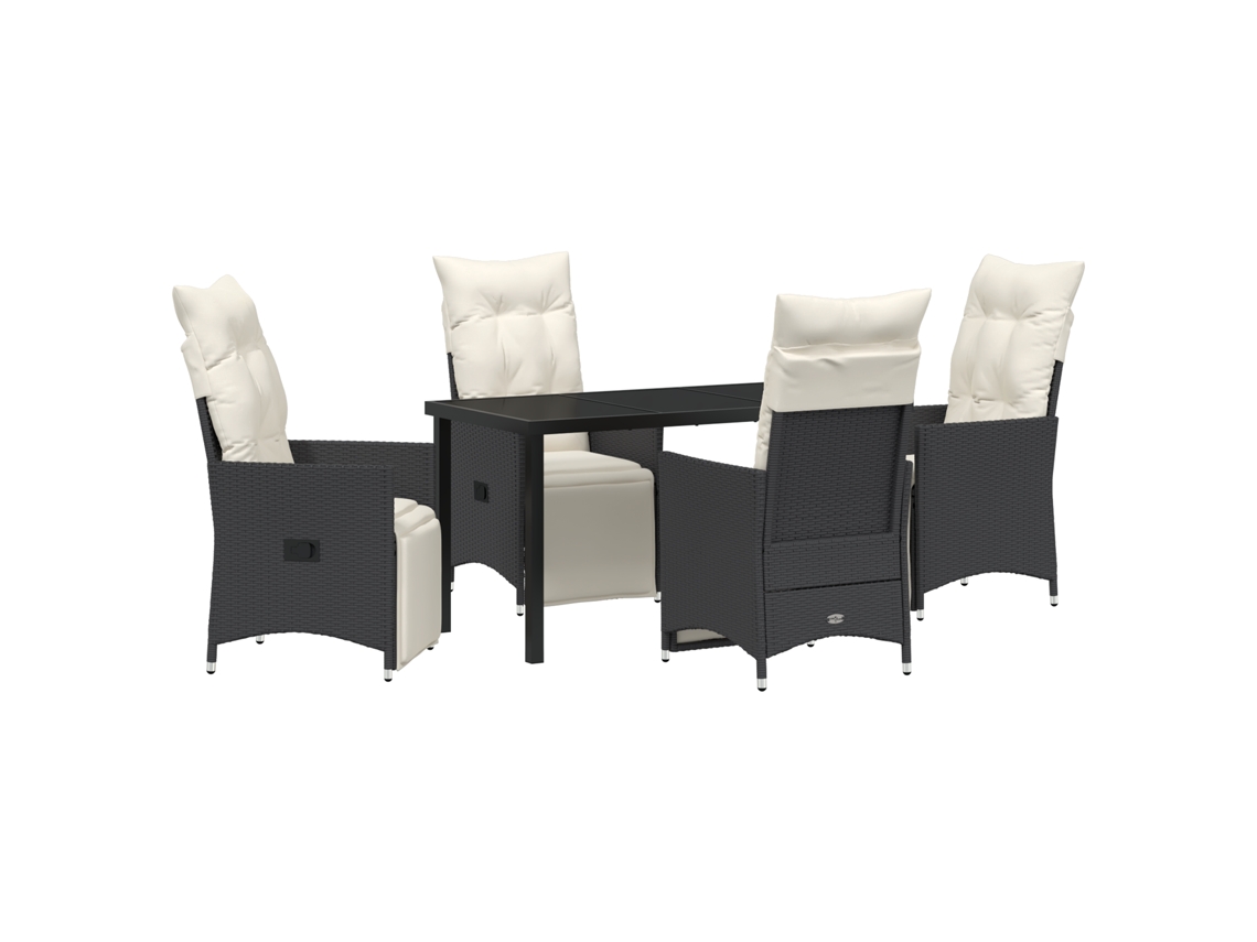 Conjunto 5 De Jantar De Jardim De Vidaxl Com Almofadas Preto Polirattan