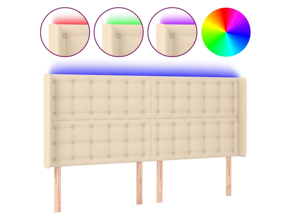 Led Headboard, Led Headboards Vidaxl Creme Tecido (163 X 16 X 118/128 Cm)