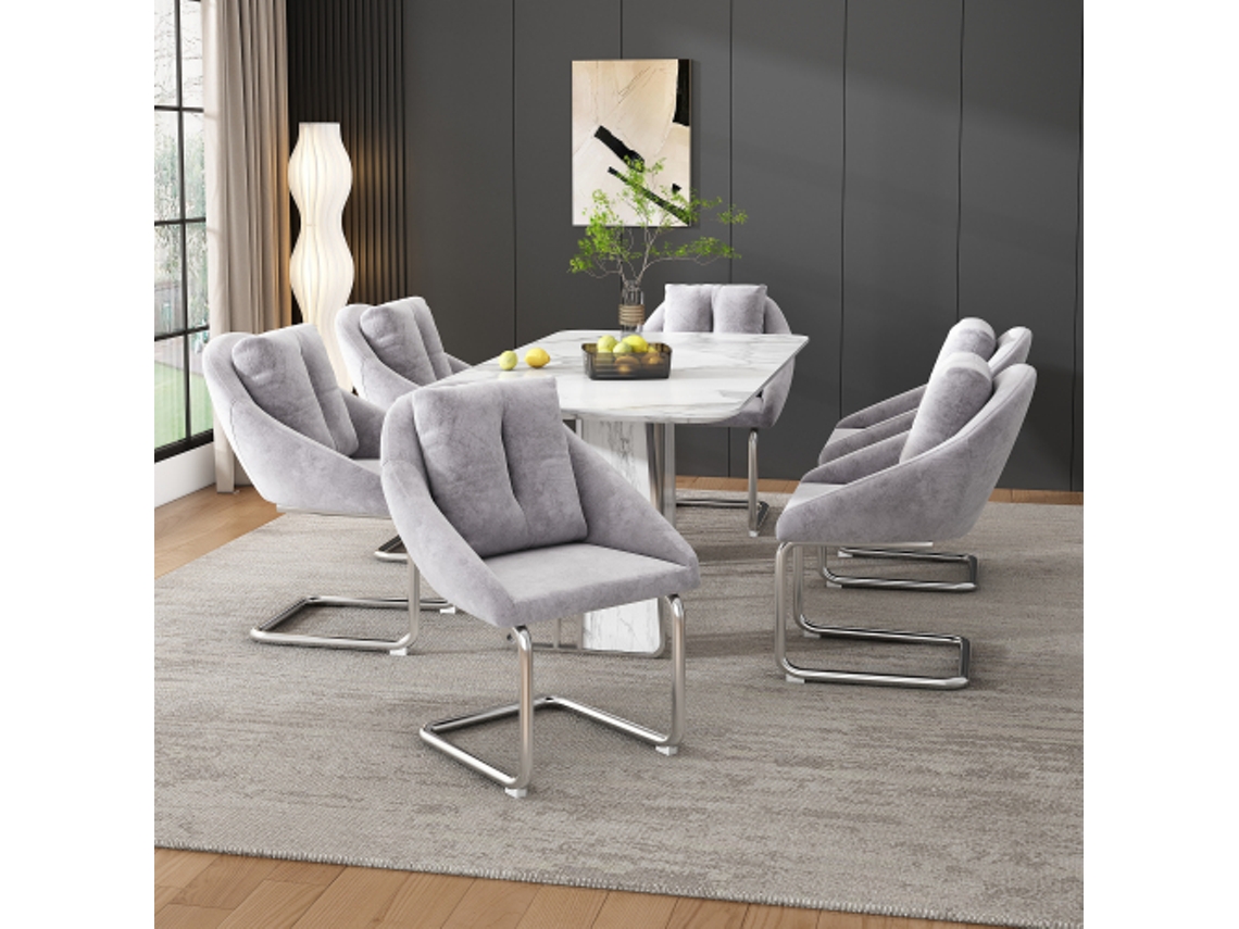 Veludo Cadeira Giratória, Conjunto 6 Com Almofadas, Luxuoso Para Sala, Quarto E Quarto, Pernas Curvas, Cinza