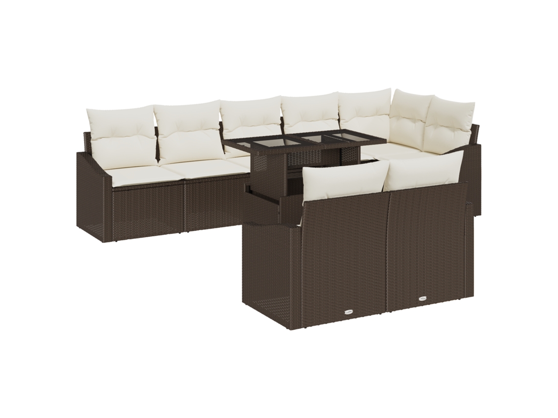 Conjunto 9 De Sofá Para Jardim De Vidaxl Com Almofadas Marrom Rattan Poliéster