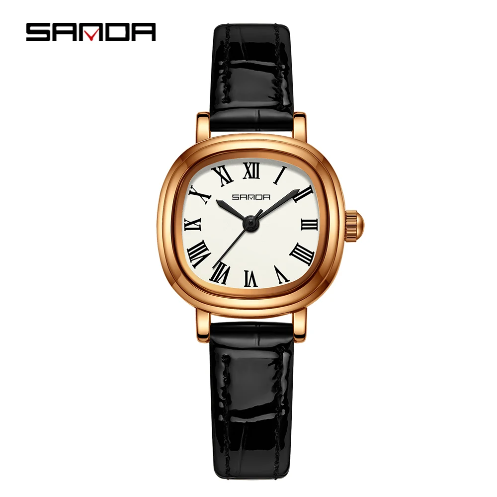 (p Preto Rosa Branco) Relógio Feminino Elegante De Quartzo Com Numerais Romanos Em Tom Ouro Rosa Minimalista E Estiloso