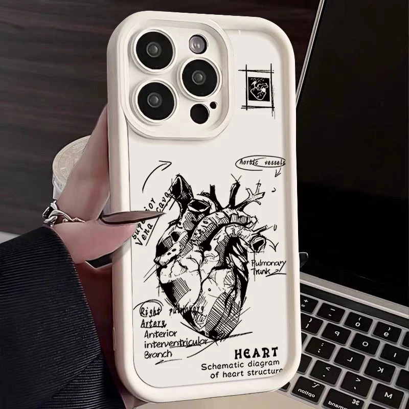 Capa Para Iphone 14 Plus Com Estampa Criativa De Coração E Modelo Cardiovascular (branco-creme)