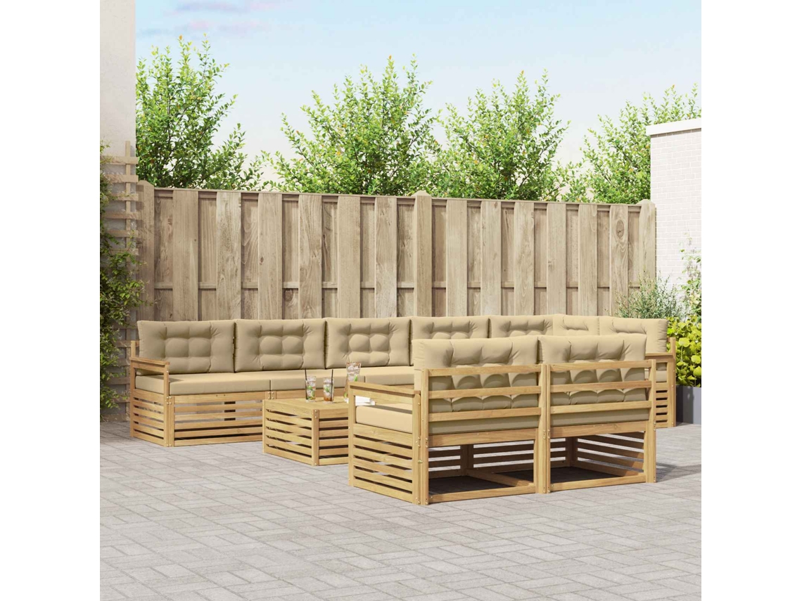 Vidaxl Conjunto De Sofás Para Exterior 9 Unid. Branco E Bege Poliéster