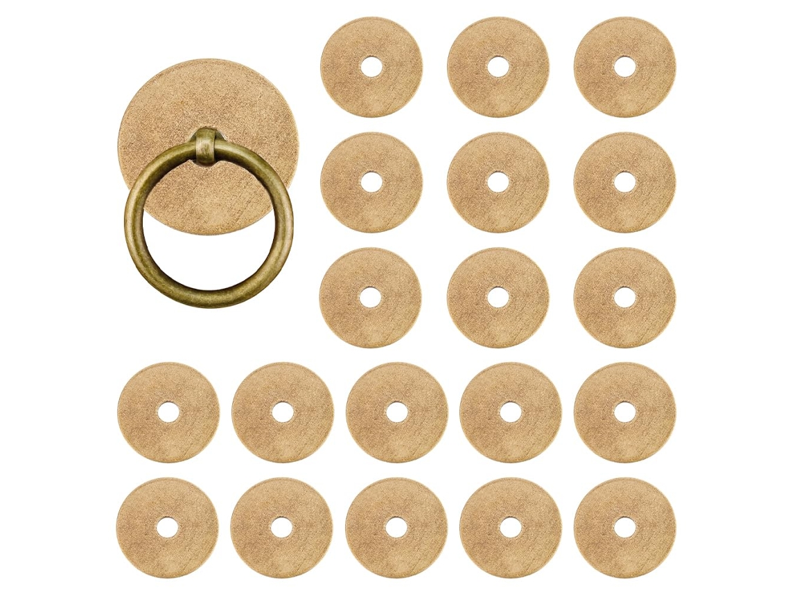 20 arruelas de base em bronze latão antigo, 25 mm (0,98 polegadas), acessórios clássicos para móveis e gavetas.