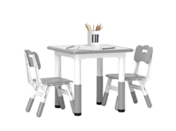 Mesa E Cadeiras Para Criança Pp E Mdf Cor Branco E Cinza 60x60x46-58 Cm Aiyaplay