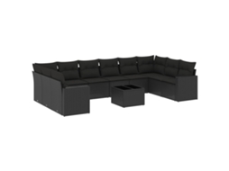 Conjunto de 11 Sofás de Jardim com Almofadões Vime Pe Preto MAISON EXCLUSIVE