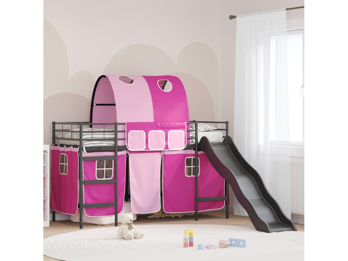 Vidaxl Cama Loft para Crianças Preto e Rosa 75 X 190 Cm Metal