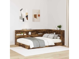 Vidaxl Cama Com Estante Com Cabeceira Carvalho Fumado 160 X 200 Cm