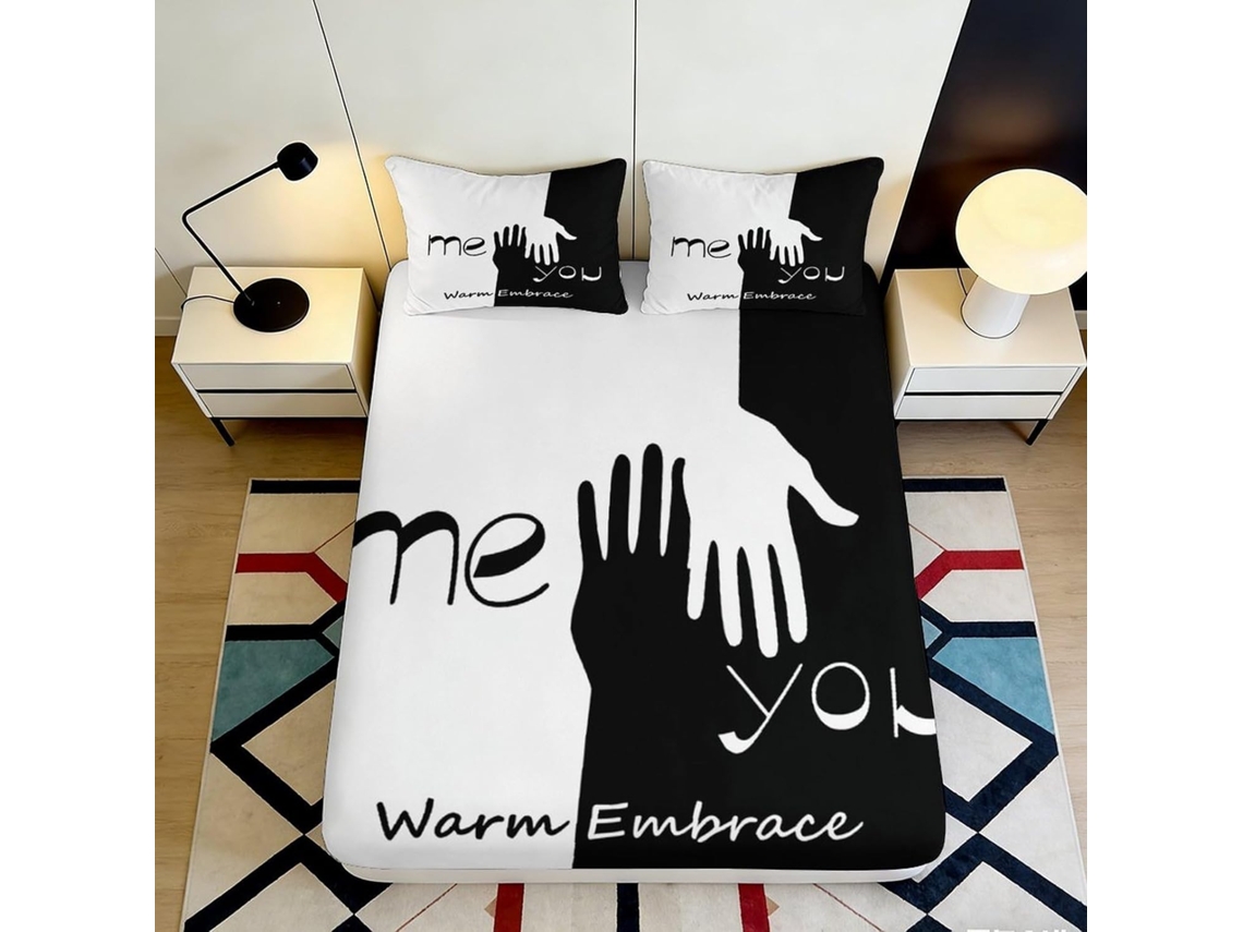 Conjunto de Cama com Estampa Mãos Se Abraça Microfibra Fronha 200x25cm